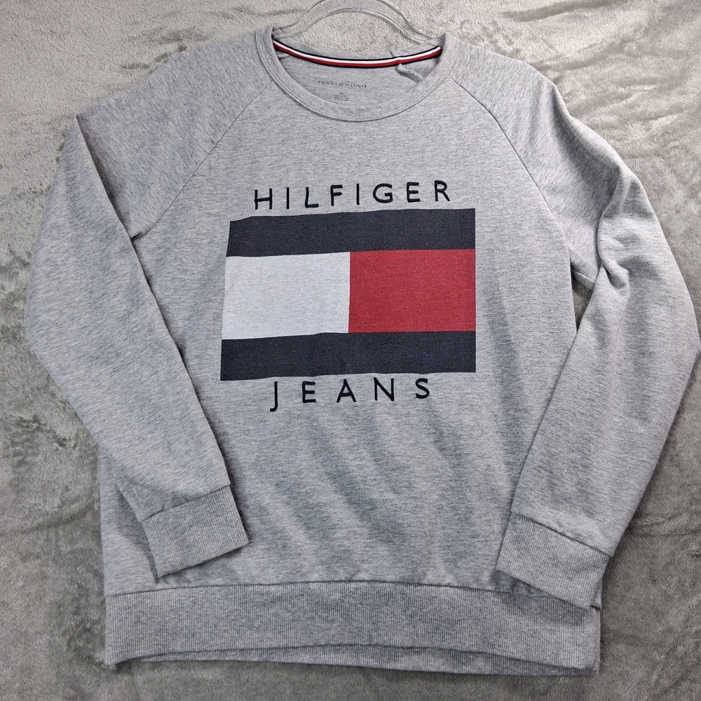 Tommy Hilfiger Jeans Sweatshirt Gray Flag Logo Mens Medium